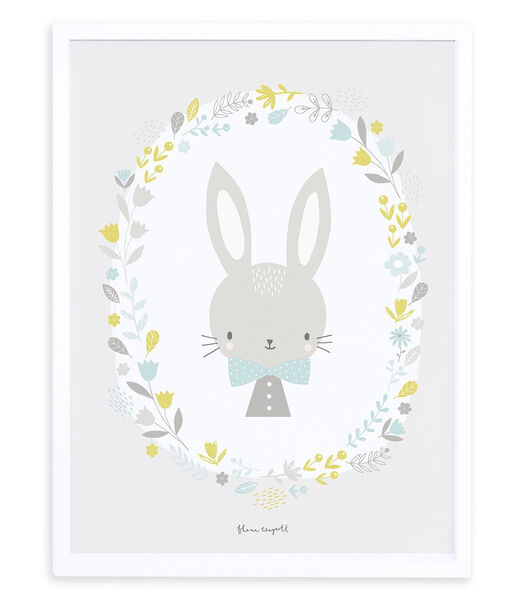SWEET BUNNIES - Affiche encadrée - Bébé lapin et fleurs