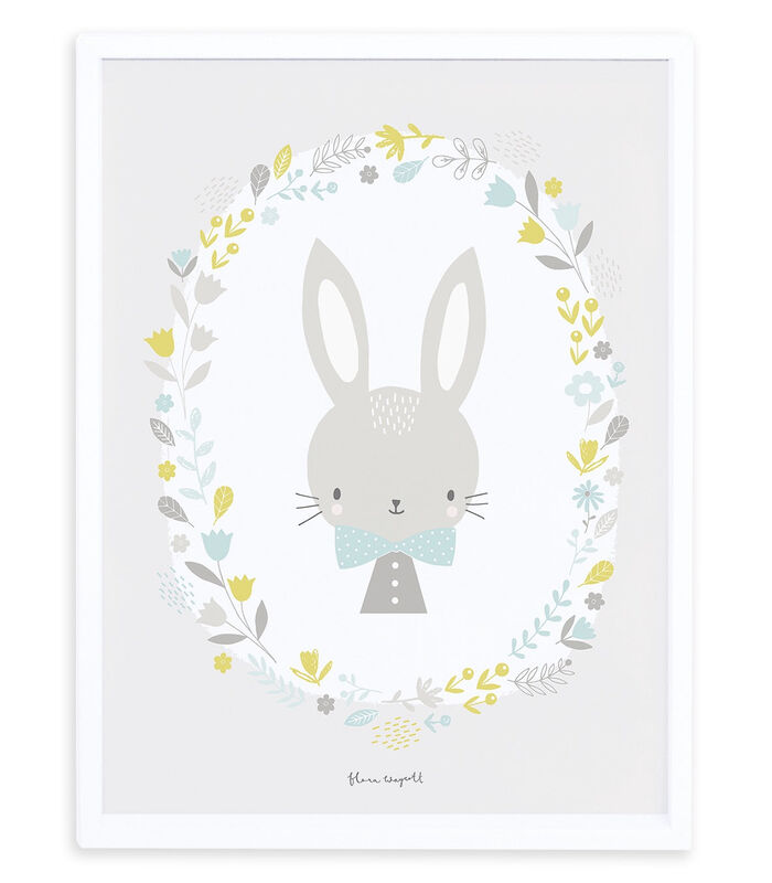 SWEET BUNNIES - Affiche enfant encadrée - Bébé lapin et fleurs image number 0