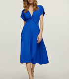 Blauw koninklijk midi-jurk met vlinderstrik image number 0