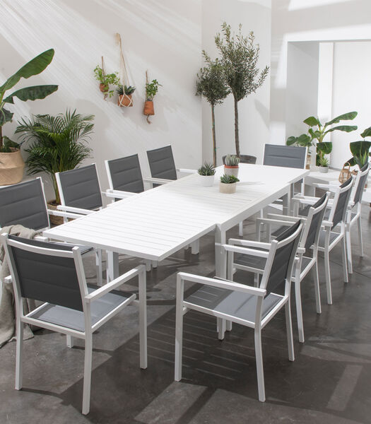 Salon de jardin VENEZIA extensible en textilène gris 10 places - aluminium blanc