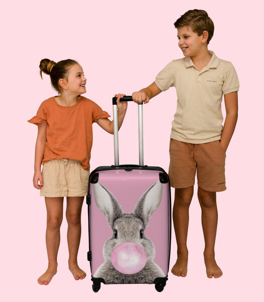 Bagage à main Valise avec 4 roues et serrure TSA (Lapin - Enfants - Chewing-gum - Rose)