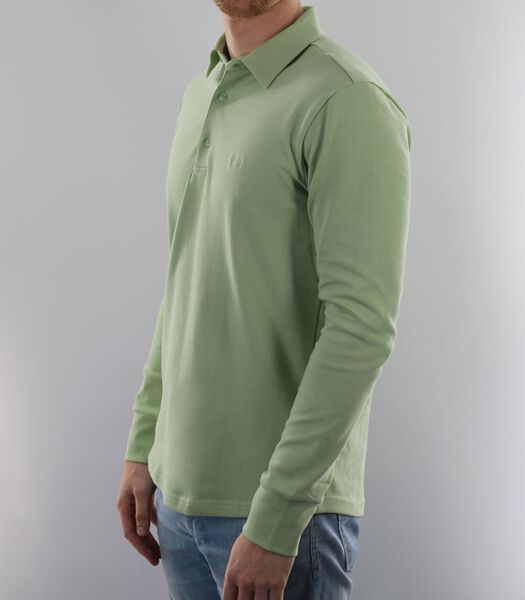 Heren Polo Lange Mouw - Strijkvrij Poloshirt - Groen - Slim Fit - Excellent Katoen
