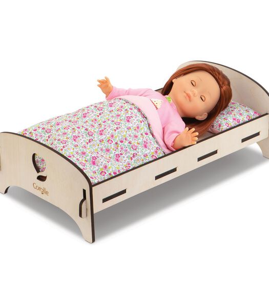 lit de poupée en bois fleurs poupée bébé 30/36 cm