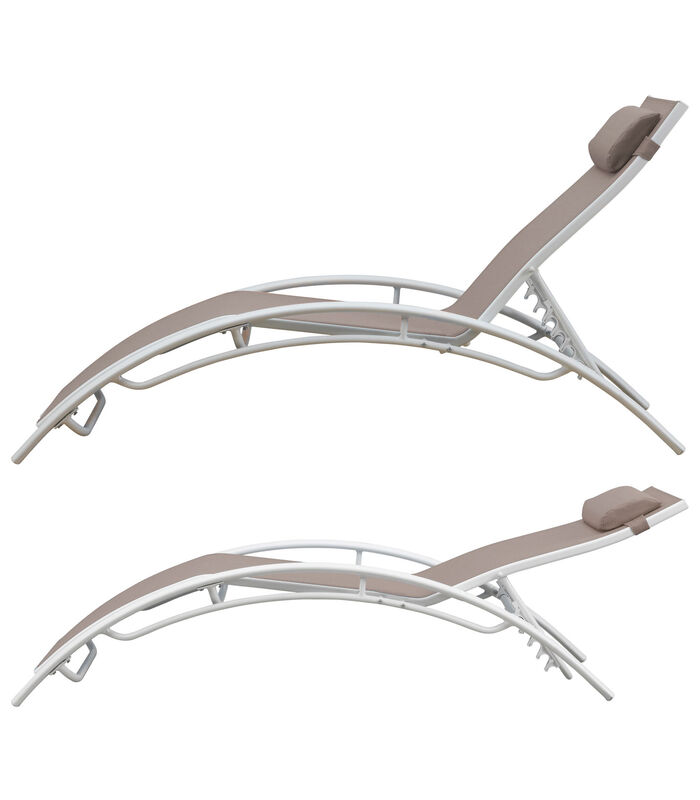 Set van 2 GALAPAGOS ligstoelen in taupe textilene - wit aluminium image number 1