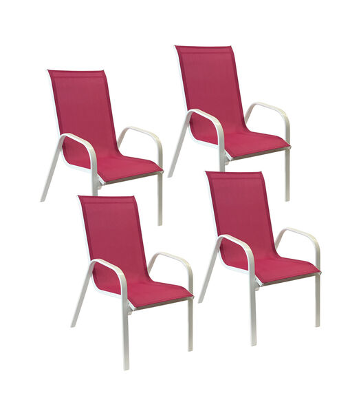 Set van 4 MARBELLA stoelen in roze textilene - wit aluminium