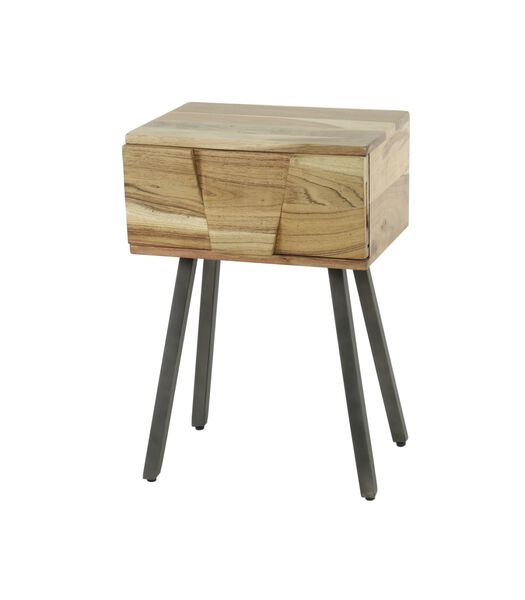 Blox - table de chevet - acacia massif - 1 tiroir - pieds en acier