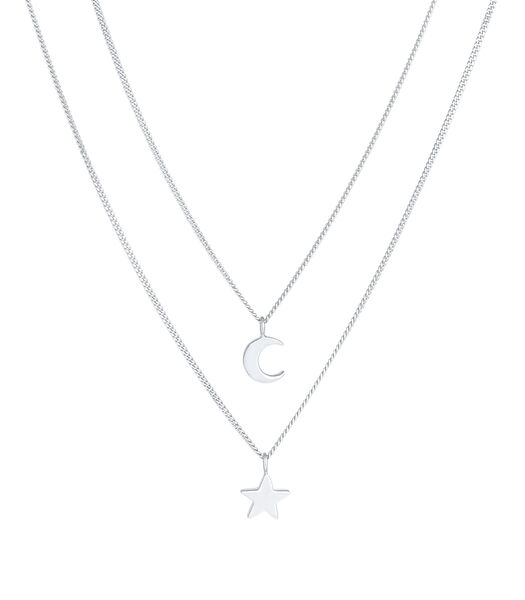 Halsketting Layer Stern Mond Astro 2-Lagig Trend 925 Silber