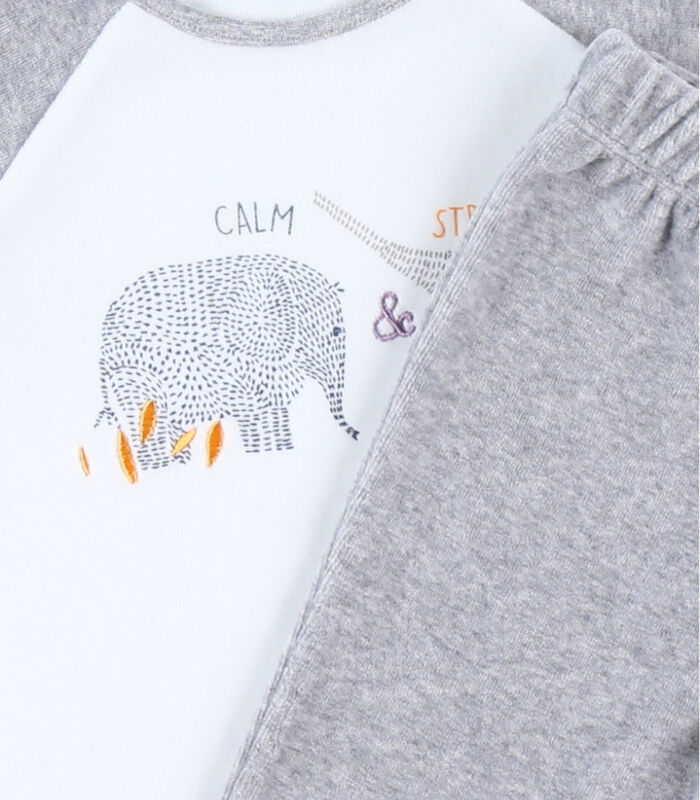 Pyjama 2 pièces éléphant en velours, écru/gris clair image number 3