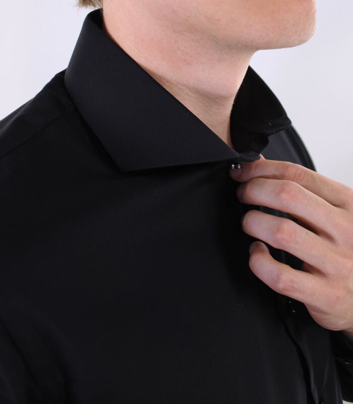 Strijkvrij Overhemd - Zwart - Slim Fit - Katoen Satijn - Lange Mouw - Heren image number 3
