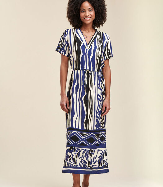 Lange rechte snede jurk met etnische print met basis