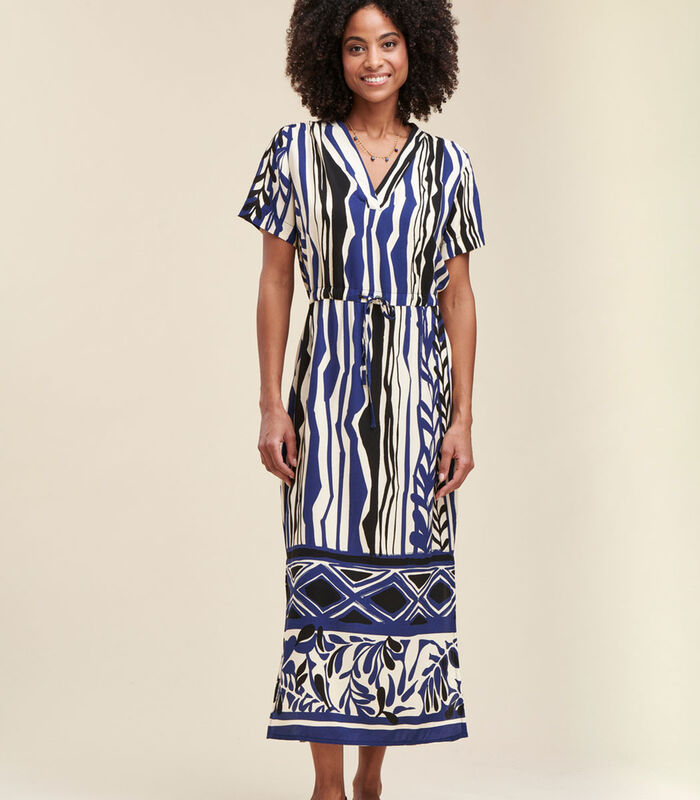 Lange rechte snede jurk met etnische print met basis image number 0