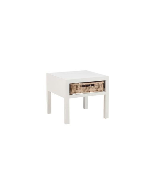 Cottage - Table de chevet - blanc - bois - 1 panier - rustique