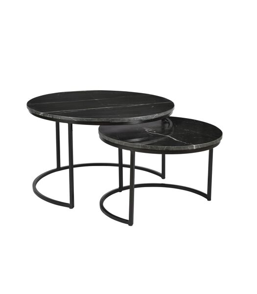 Marble - Tables d'appoint - set of 2 - rond - marbre - acier laqué - noir