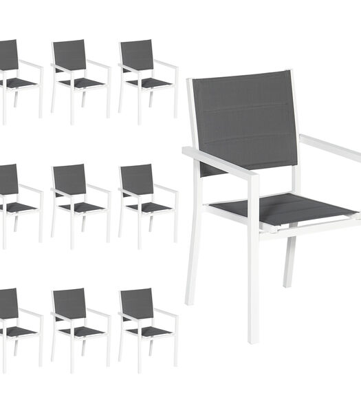 Lot de 10 chaises rembourrées en aluminium blanc - textilène gris