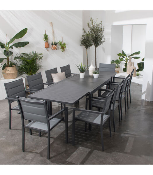 Salon de jardin VENEZIA extensible en textilène gris 10 places - aluminium anthracite