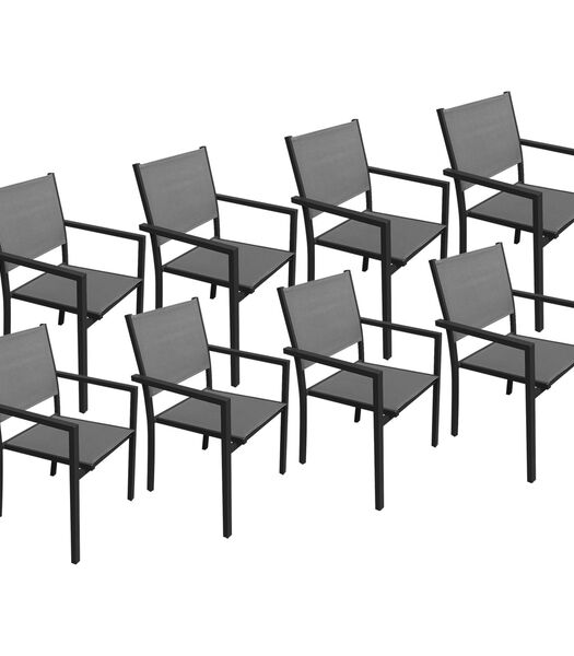 Set van 8 antraciet aluminium stoelen - grijs textilene