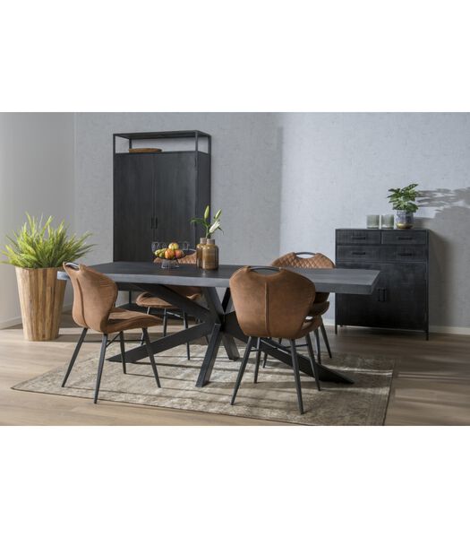 Black Omerta - Table de salle à manger - rectangulaire - tronc d'arbre - 220cm - mangue - noir - pied araignée en acier - laqué noir