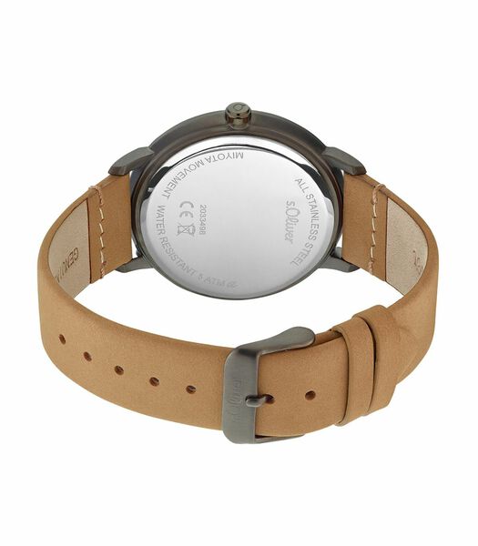 Quartz horloge voor mannen, roestvrij staal IP grijs en leer