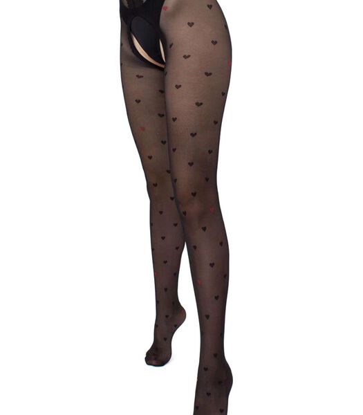 Giulia - Intimo Fashion Panty 20den légèrement brillant avec coeurs et entrejambe ouvert - Noir - M