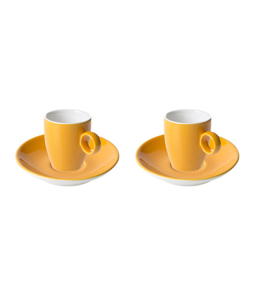 Espressokop en schotel Bart Colour Cafe 6.5 cl - 11 cm Oranje Porselein 2 stuks