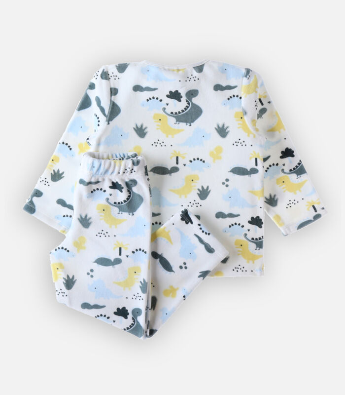 Pyjama 2 pièces imprimés dino en velours, écru/bleu image number 3