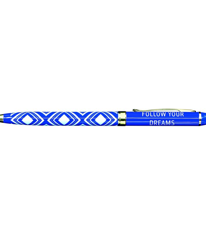Fijne pen in gelakt metaal blauw - Follow your dreams image number 0