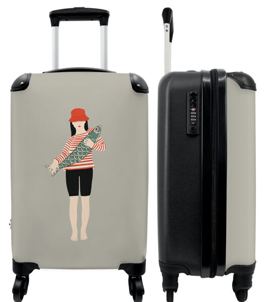 Valise spacieuse avec 4 roues et serrure TSA (Poisson - Femme - Abstrait - Art)