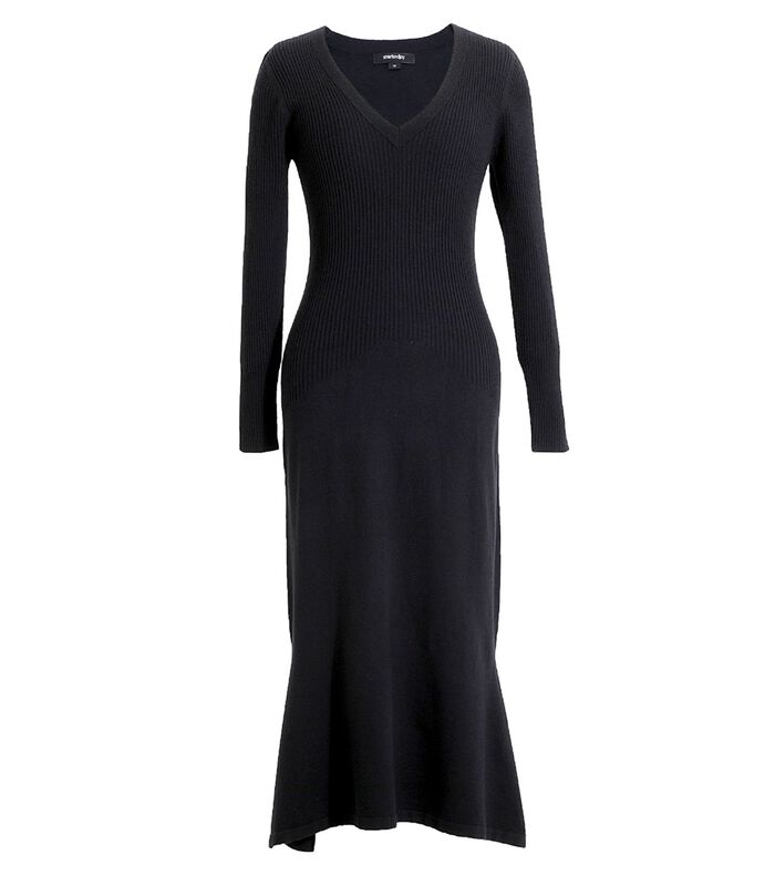 Gebreide jurk met V-hals en zijsplitten image number 4