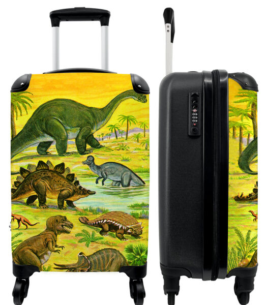 Valise spacieuse avec 4 roues et serrure TSA (Dino - Illustration - Jaune - Garçons)