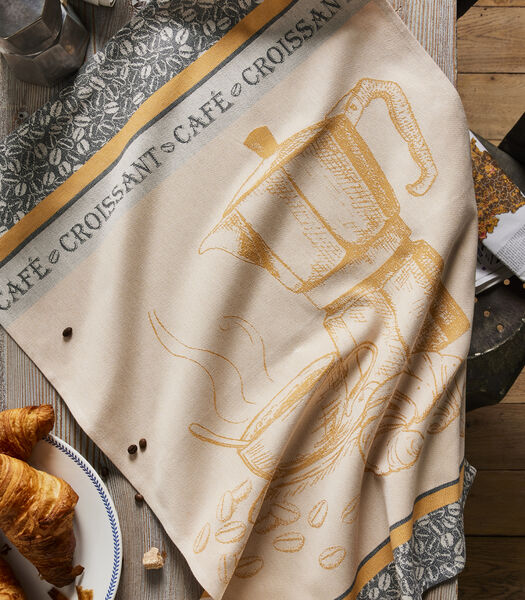 Coucke - Café croissant - Theedoek van katoenen jacquard met print 50 x 75 cm