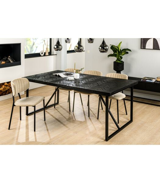 Herringbone - Eettafel - zwart - visgraat parket - metalen frame - rechthoek - 160x90
