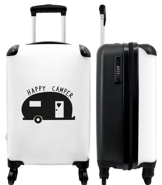 Ruimbagage koffer met 4 wielen en TSA slot (Quotes - Caravan - 'Happy Camper' - Zwart - Wit)