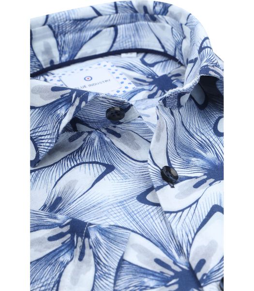 Short Sleeve Overhemd Linnen Print Blauw