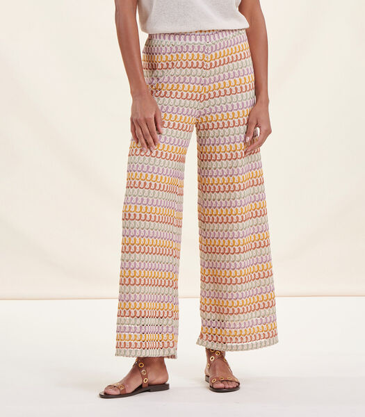 Pantalon ample en crochet multicolore terracotta
