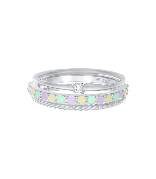 Ring Dames Stapel Set Modern Eenzaam Gedraaid Trend Bont Met Email En Kristal In 925 Sterling Zilver Verguld