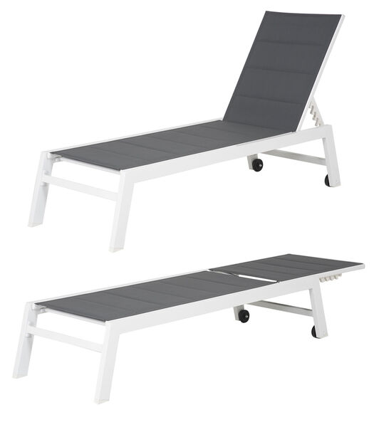 BARBADOS ligstoel en bijzettafel in grijs textilene - wit aluminium