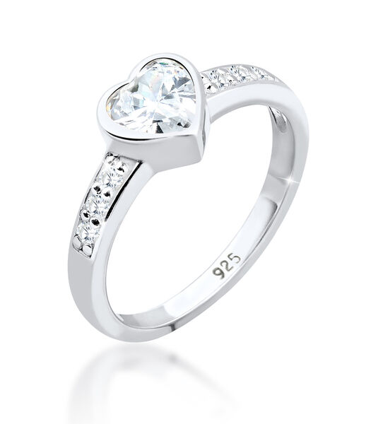 Ring Dames Hart Symbool Verloving Met Zirkonia Kristallen In 925 Sterling Zilver