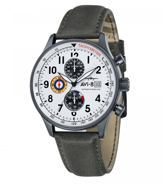 Japans quartz chronograaf horloge voor heren - Lederen band - Datum - Hawker Hurricane