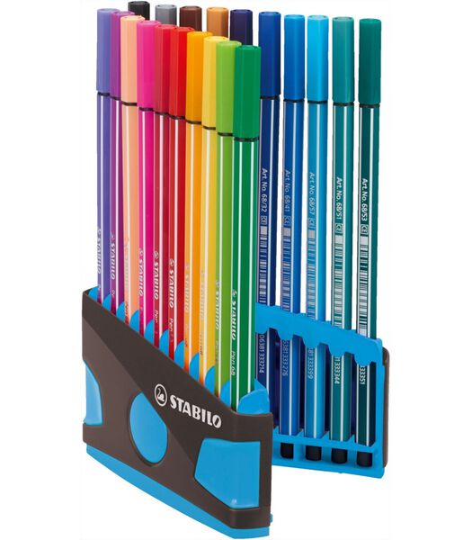 STABILO Pen 68 - stylo feutre premium - ColorParade - anthracite/bleu clair - avec 20 couleurs