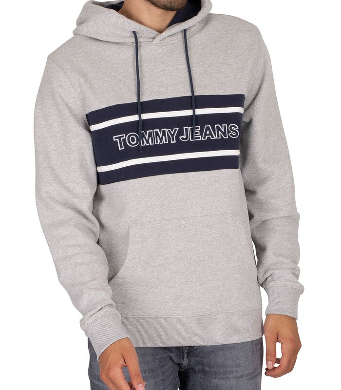 Pullover-hoodie met patchwork-bandlogo image number 0