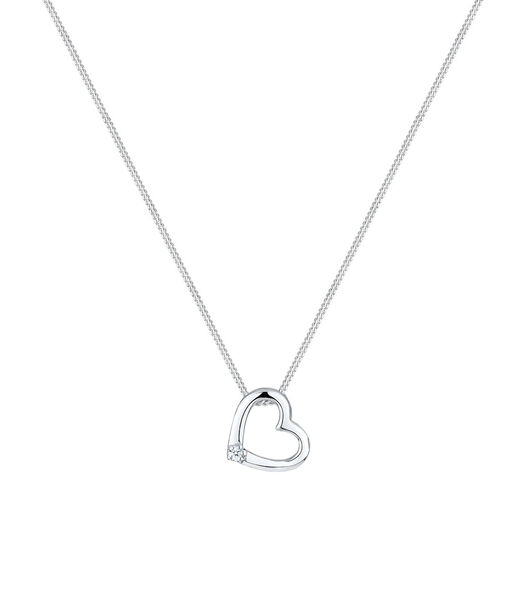 Collier Femmes Pendentif Coeur Amour Délicat Avec Diamant (0.015 Ct.) En Argent Sterling 925