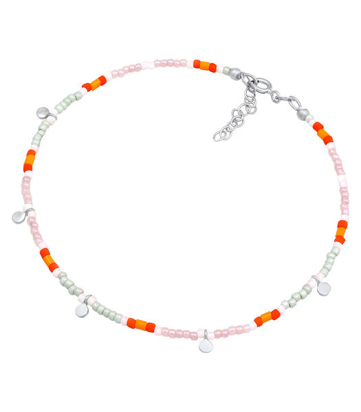 Bracelet De Cheville Femmes Bracelet De Cheville Pendentif Plaque Perles Multicolore En Argent Sterling 925