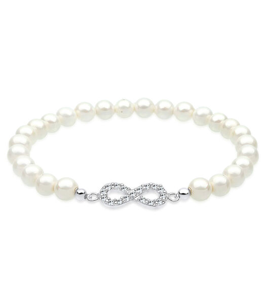 Bracelet Femmes Elegant Symbole Infinité Avec Perles De Coquillage Et Cristaux En Argent Sterling 925