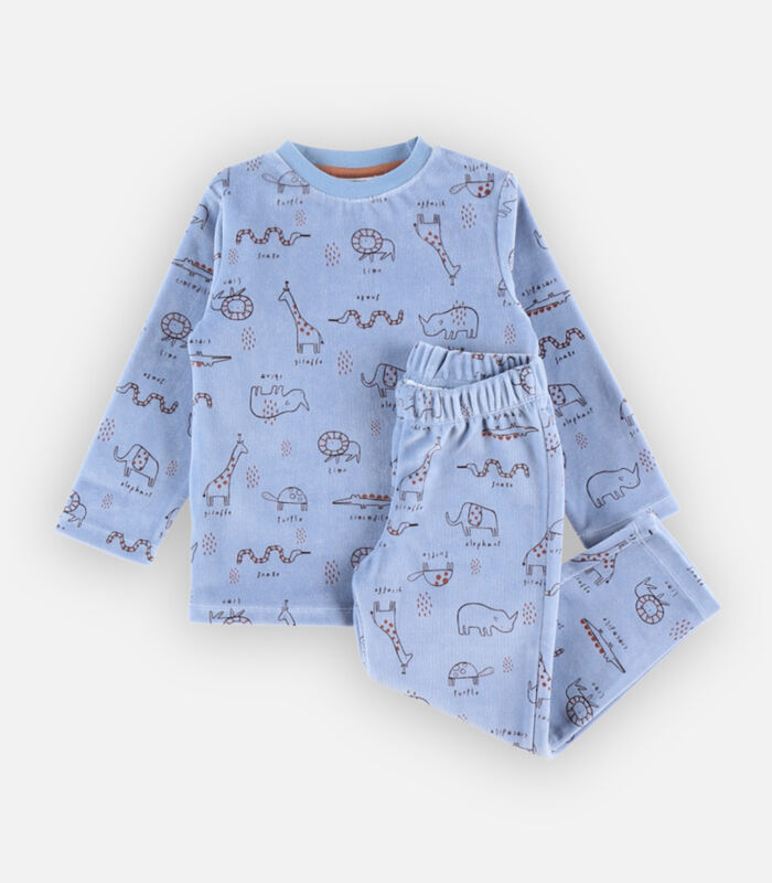 Fluwelen 2-delige pyjama met dierenprint, blauw image number 0