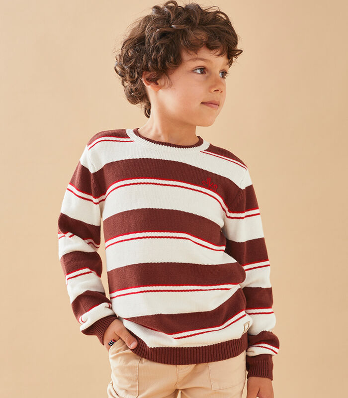 Pull tricot rayé, brun chocolat/rouge image number 0