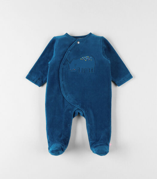 1-delige pyjama met neushoorntje uit fluweel, eendblauw