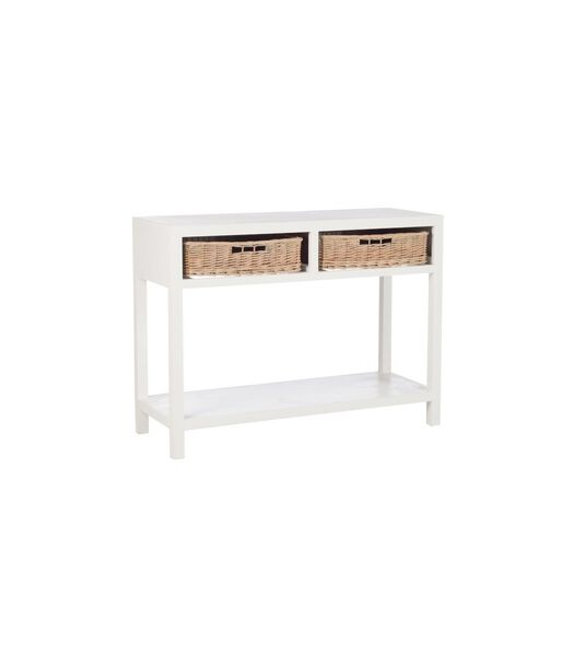 Cottage - Table d'appoint - rectangulaire - blanc - bois - 2 paniers - 1 étagère - rustique