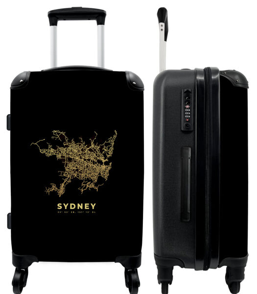Bagage à main Valise avec 4 roues et serrure TSA (Sydney - Or - Carte - Plan de ville - Cartes)