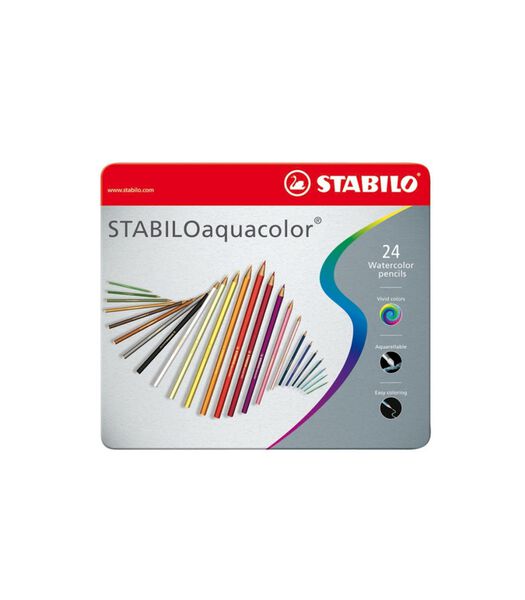 STABILO aquacolor - premium aquarel kleurpotlood - metalen etui met 24 kleuren