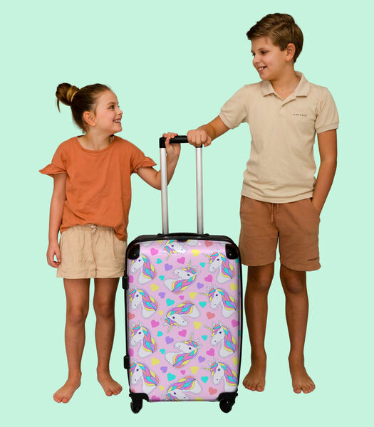 Bagage à main Valise avec 4 roues et serrure TSA (Licorne - Fille - Motif - Coeur)